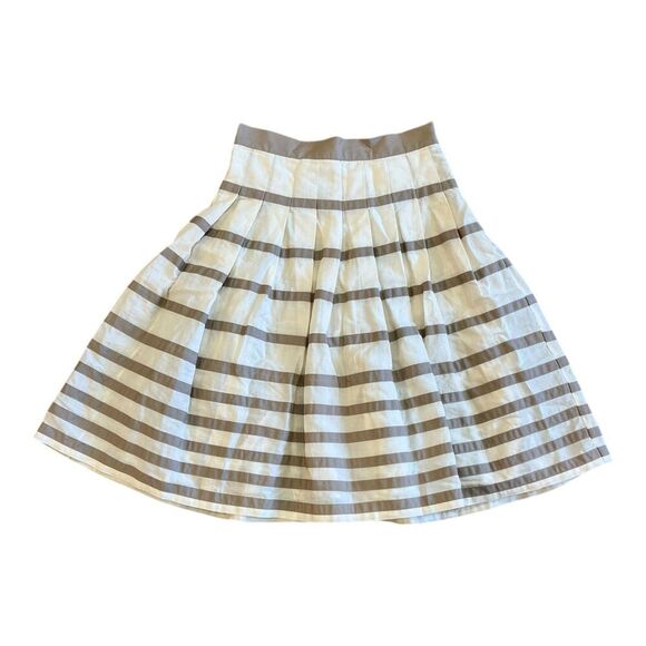 Club Monaco Beige Striped Pleated Marcia Flare Skirt 2 - Picture 1 of 4